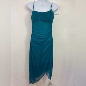 Vintage Y2K MIDI Dress Sparkle Asymmetric Hem Sheer Empire Waist Sz M Fairy